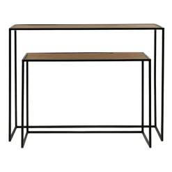 Pomax Consoles-ESZENTIAL - set/2 consoles - bois - métal - L 80/100 x W 30/30 x H 60/80 cm - naturel/noir