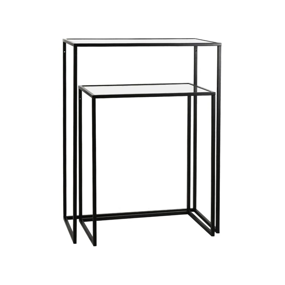 Pomax Consoles-ESZENTIAL - set/2 meubles console - métal / verre - L 50/60 x W 30/30 x H 60/80 cm - noir