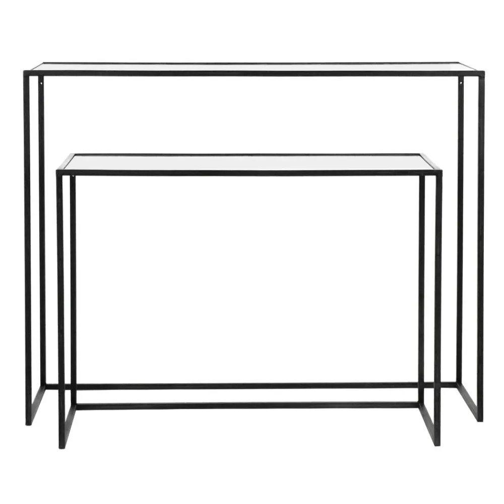 Pomax Consoles-ESZENTIAL - set/2 meubles console - métal / verre - L 80/100 x W 30/30 x H 60/80 cm - noir