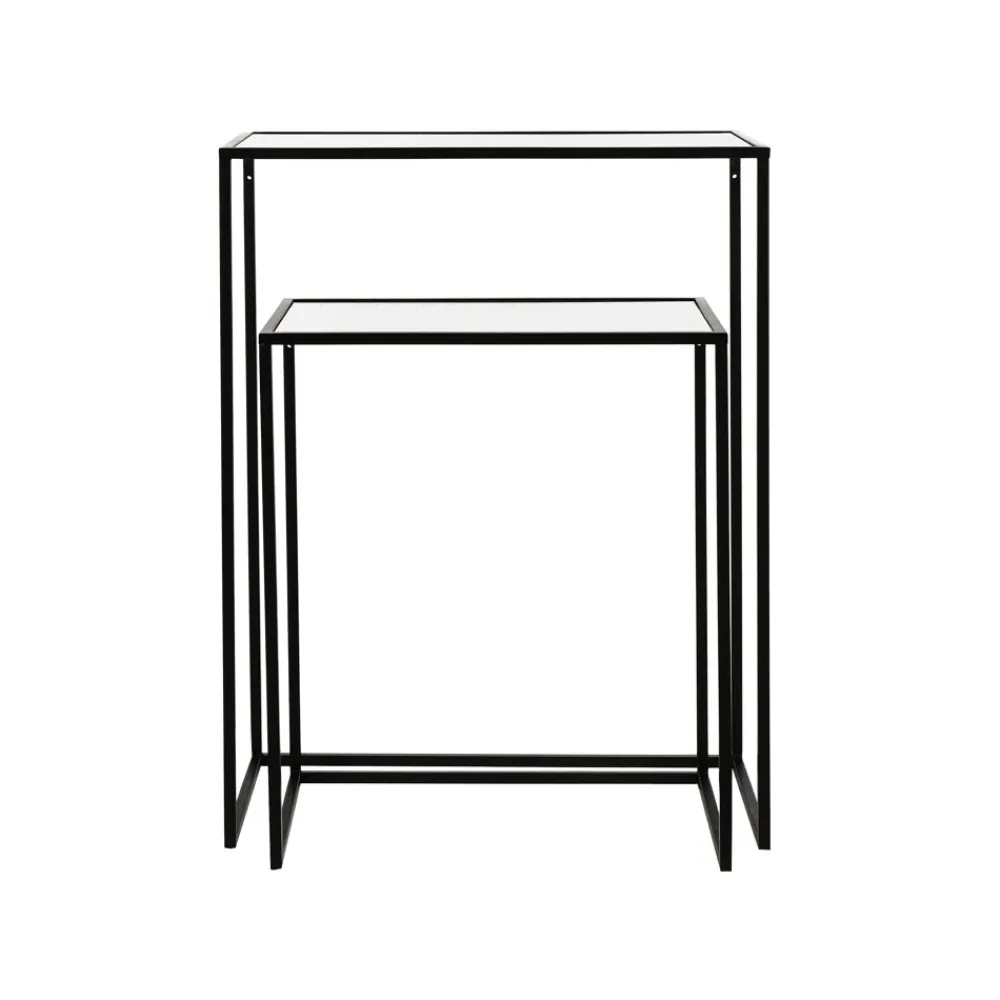 Pomax Consoles-ESZENTIAL - set/2 meubles console - métal / verre - L 50/60 x W 30/30 x H 60/80 cm - noir