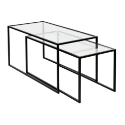 Pomax Tables Basses | Tables-ESZENTIAL - set/2 tables basses - métal / verre - L 75/80 x W 35/40 x H 35/40 cm - noir