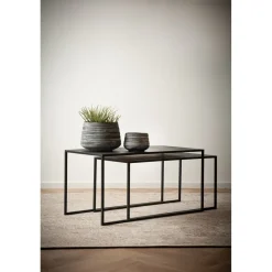 Pomax Tables Basses | Tables-ESZENTIAL - set/2 tables basses - métal / bois de sapin - L 80/75 x W 40/35 x H 40/35 cm - noir
