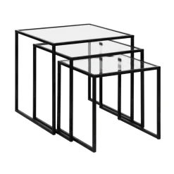 Pomax Tables Basses | Tables-ESZENTIAL - set/3 tables d'appoint - métal / verre - L 45/40/35 x W 45/40/35 x H 45/40/35 cm - noir