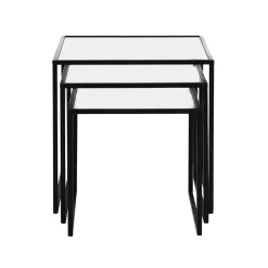 Pomax Tables Basses | Tables-ESZENTIAL - set/3 tables d'appoint - métal / verre - L 45/40/35 x W 45/40/35 x H 45/40/35 cm - noir
