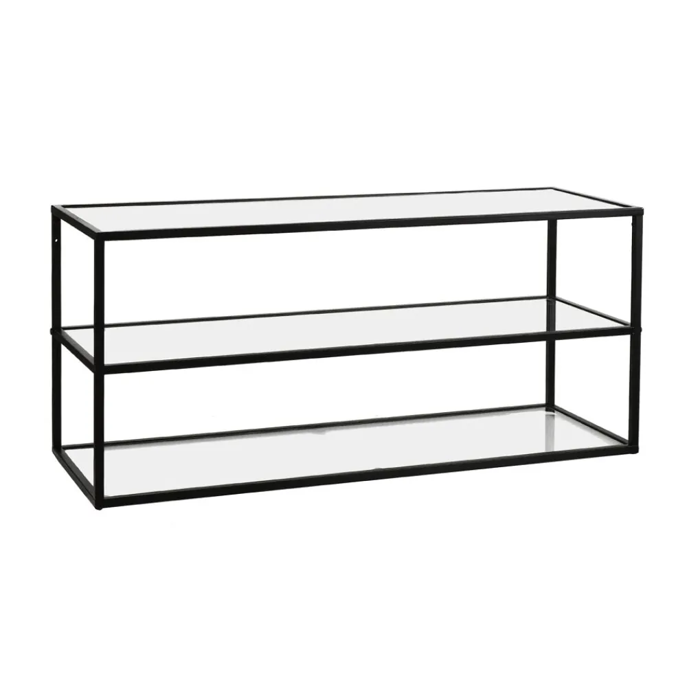 Pomax Étagères Murales | Étagères-ESZENTIAL - étagère - métal / verre - L 90 x W 30 x H 40 cm - noir