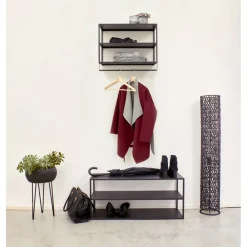 Pomax Étagères Murales | Étagères-ESZENTIAL - étagère/table d'appoint - métal / bois - L 60 x W 30 x H 40 cm - noir