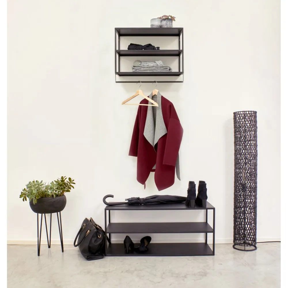 Pomax Étagères Murales | Étagères-ESZENTIAL - étagère/table d'appoint - métal / bois - L 90 x W 30 x H 40 cm - noir