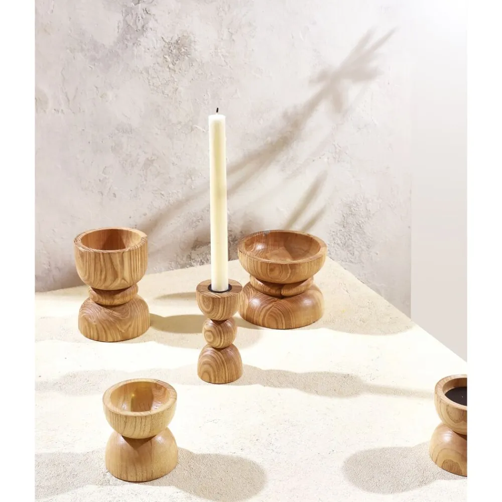 Pomax Chandeliers-FLORENCE - bougeoir - bois de frêne / fer - DIA 10 x H 13 cm - naturel