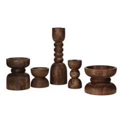 Pomax Chandeliers-FLORENCE - bougeoir - bois de frêne / fer - DIA 13 x H 10 cm - noyer