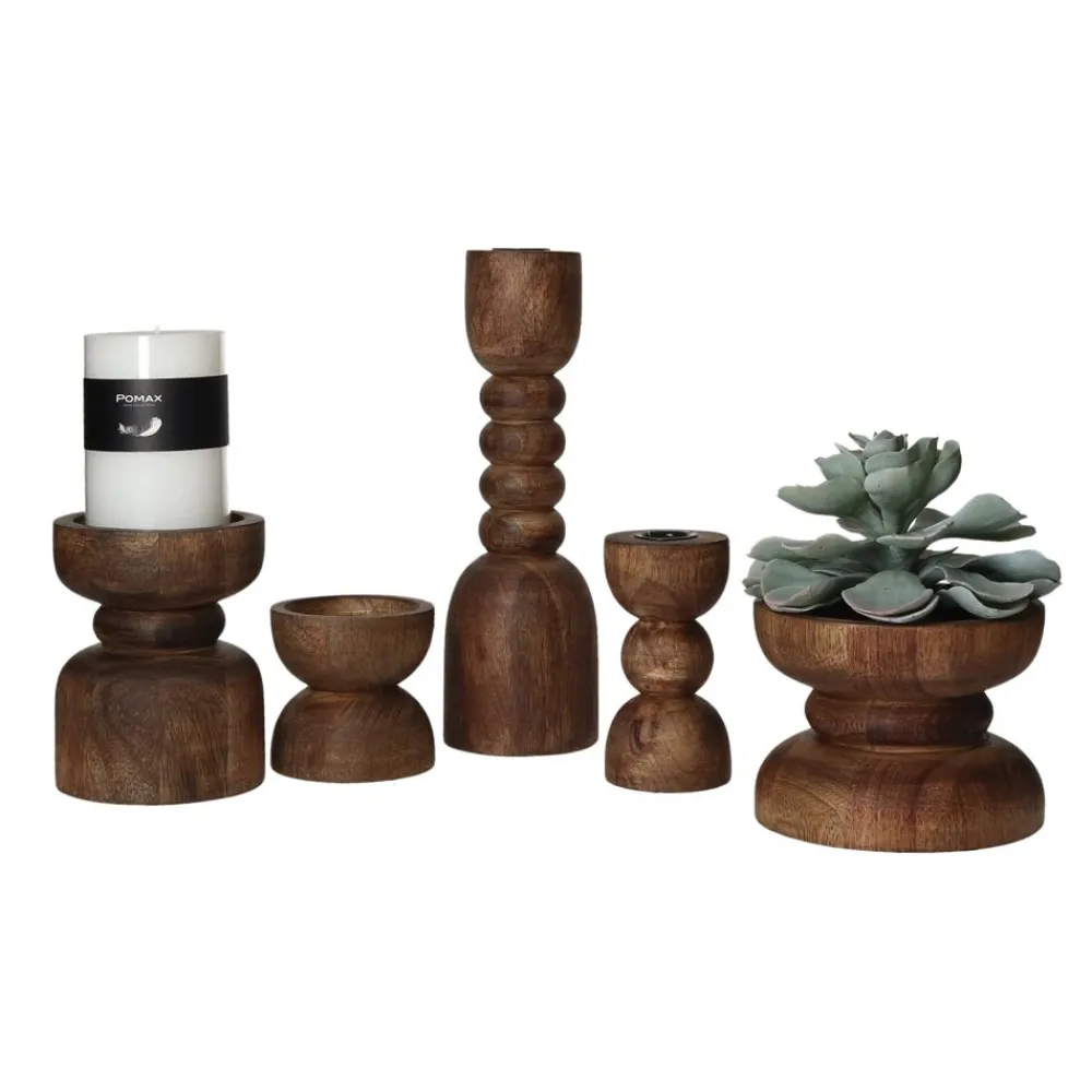 Pomax Chandeliers-FLORENCE - bougeoir - bois de frêne / fer - DIA 8 x H 8 cm - noyer