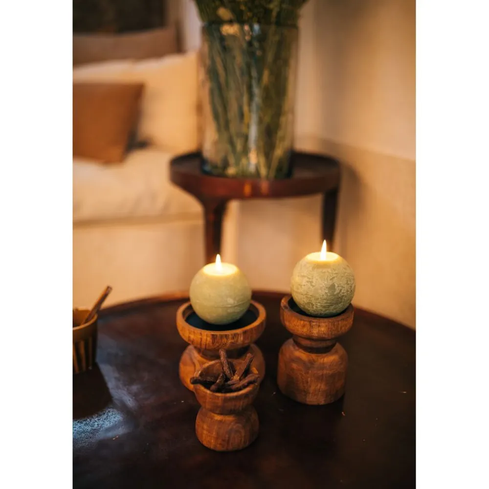 Pomax Chandeliers-FLORENCE - bougeoir - bois de frêne / fer - DIA 8 x H 8 cm - noyer