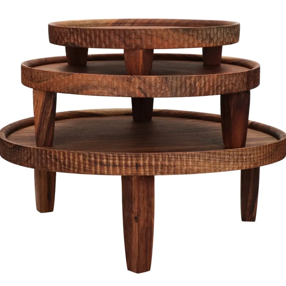 Pomax Plateaux-HOMMAGE - plateau - bois d'acacia - DIA 26 x H 6,5 cm - noyer