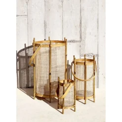 Pomax Lanternes-KASAI - set/3 lanternes - bambou / lin - DIA 13/18,5/30,5 x H 24/36,5/50,5 cm - naturel