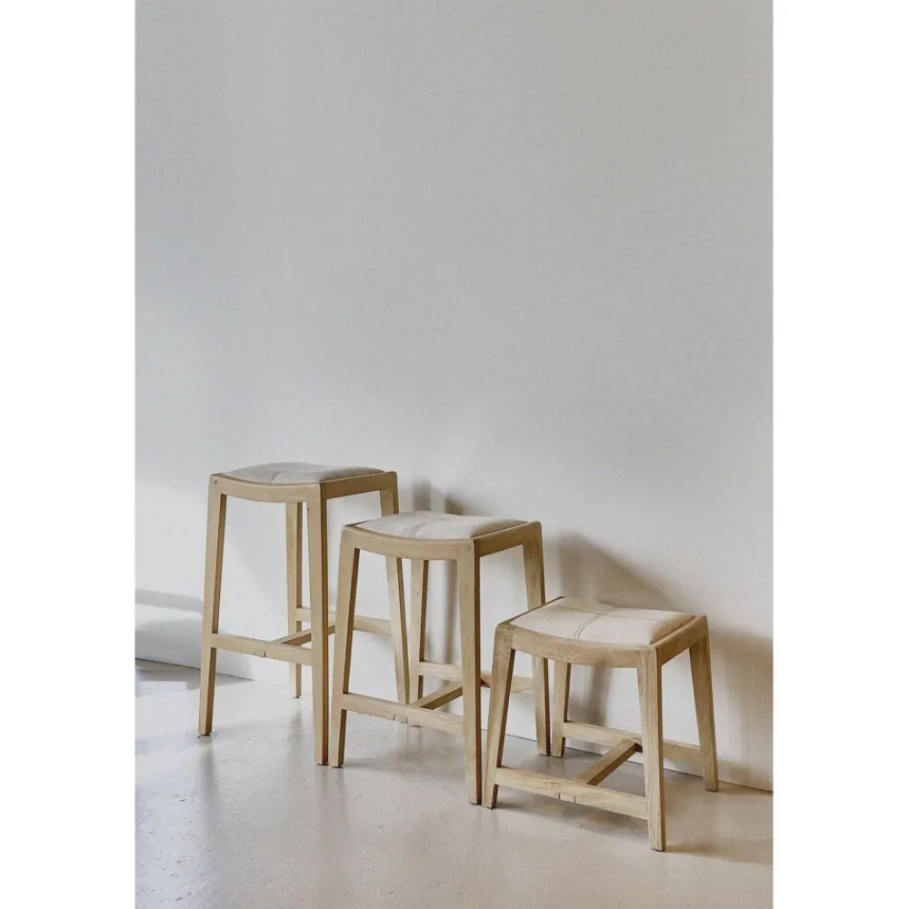 Pomax Tabourets-KENT - tabouret - bois de mangier / coton - L 40 x W 35 x H 45 cm - naturel