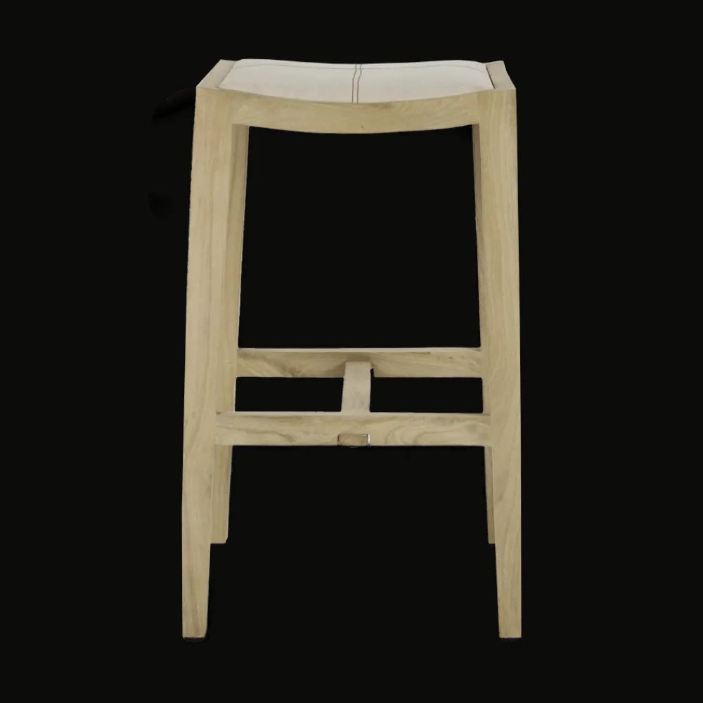 Pomax Tabourets-KENT - tabouret de bar - bois de mangier / coton - L 40 x W 35 x H 76 cm - naturel