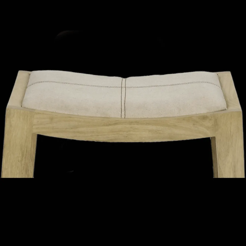 Pomax Tabourets-KENT - tabouret de bar - bois de mangier / coton - L 40 x W 35 x H 76 cm - naturel