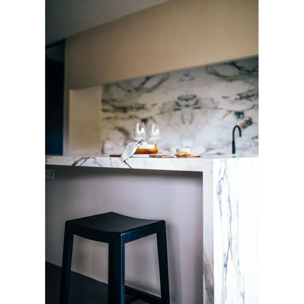 Pomax Chaises De Bar | Tabourets-KENT - tabouret de bar - bois de mangier - L 40 x W 35 x H 65 cm - noir