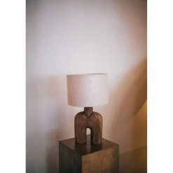 Pomax Lampes De Table-LAMPEDUSA - lampe de table - bois de mangier - DIA 28 x H 49 cm - brun