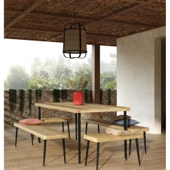 Pomax Bancs-LEGNO - banc - bois de mangier / métal - L 75 x W 35 x H 43 cm