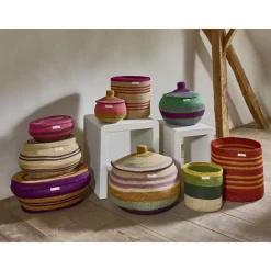 Pomax Bols & Paniers-MARE - set/3 paniers - jonc de mer - DIA 25/37/47 x H 22/29/36 cm - multicolore