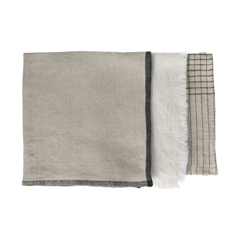 Pomax Linge De Table-MARIKANA - set/3 serviettes - lin - L 45 x W 45 cm - mix de couleurs