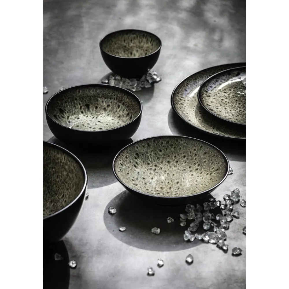 Pomax Vaisselle-MIRHA JASPER - assiette plate - grès - DIA 27,5 x H 2,3 cm - noir/blanc