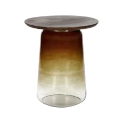 Pomax Tables Basses | Tables-MONROE - table d'appoint - verre / bois de manguier - DIA 48 x H 55 cm - ambre