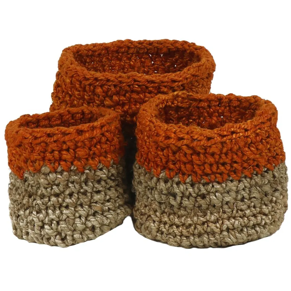 Pomax Bols & Paniers-NOURIO - set/3 paniers - jute - DIA 22/27/32 x H 22/27/32 cm - orange