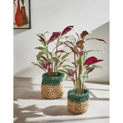 Pomax Bols & Paniers-NOURIO - set/3 paniers - jute - DIA 22/27/32 x H 22/27/32 cm - vert