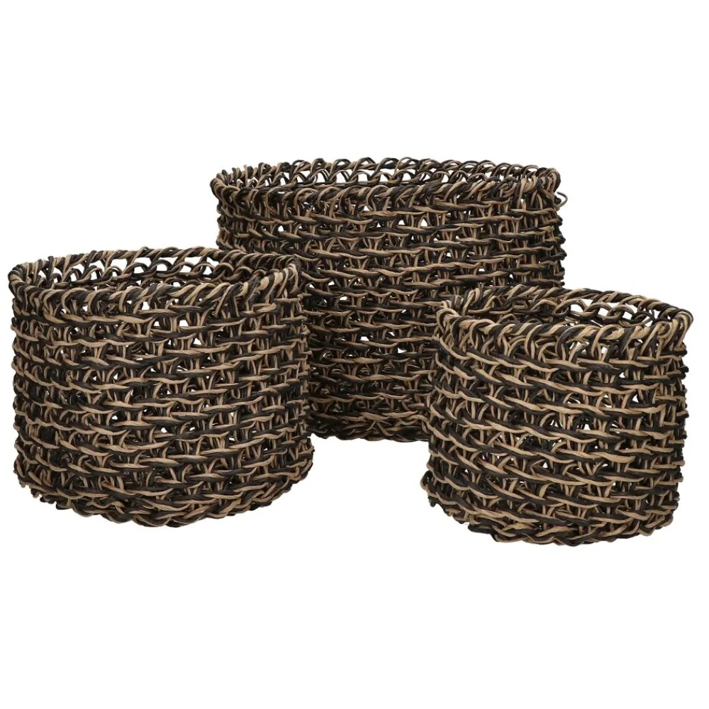 Pomax Bols & Paniers-NYONS - set/3 paniers - papier - DIA 15/20/28 x H 15/17/23 cm - naturel/noir