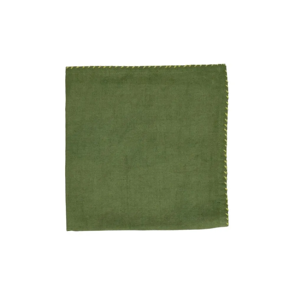 Pomax Linge De Table-OLIVE - serviette - lin / coton - L 45 x W 45 cm - olive