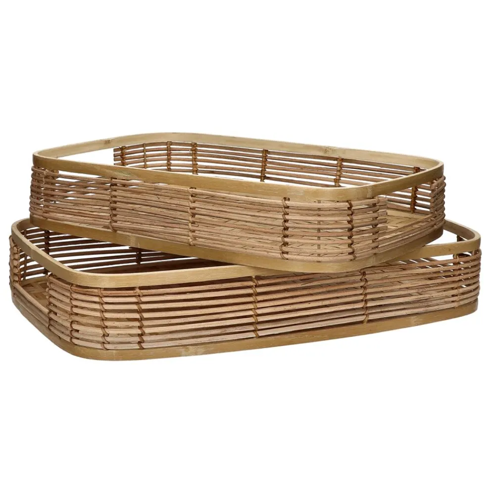 Pomax Plateaux-OSAKA - set/2 plateaus - rotin / bambou - L 40/45 x W 26/30 x H 8/8 cm - naturel