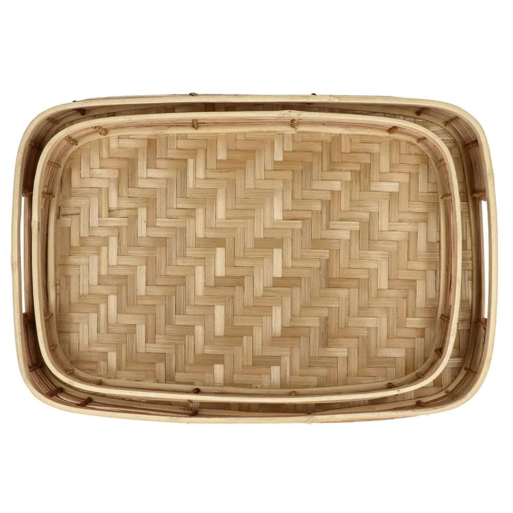 Pomax Plateaux-OSAKA - set/2 plateaus - rotin / bambou - L 40/45 x W 26/30 x H 8/8 cm - naturel