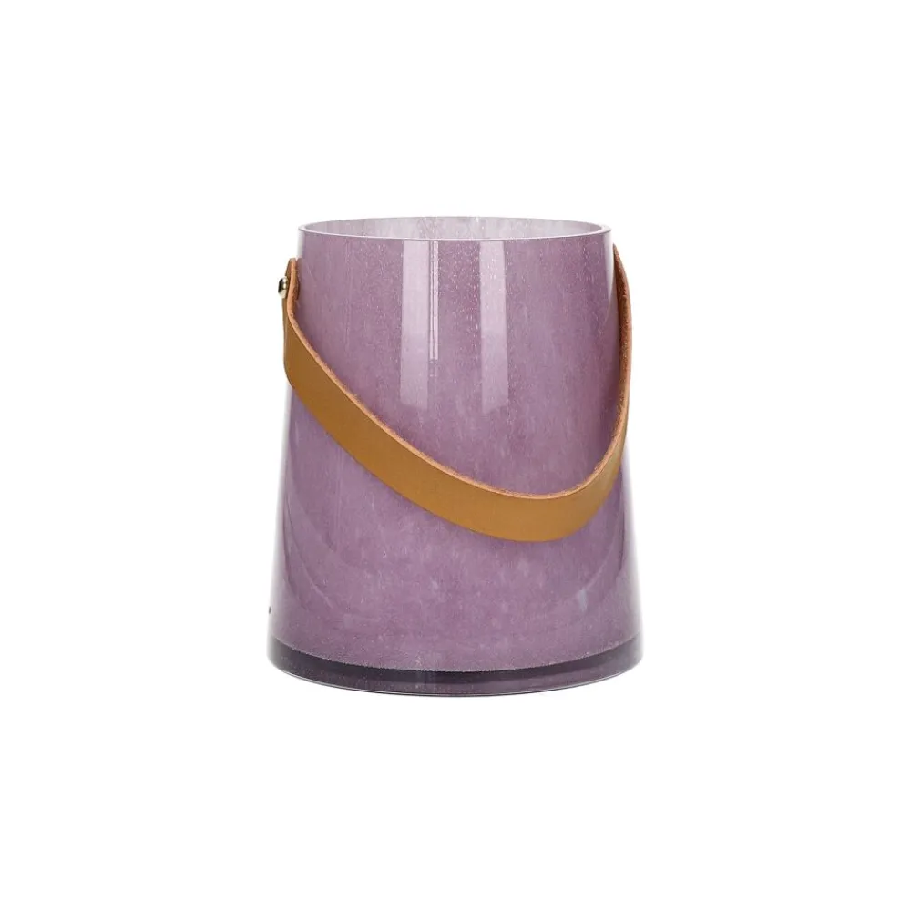 Pomax Lanternes-PAULA - lanterne - verre / cuir polyurethane - DIA 14 x H 16 cm - lavande