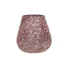 Pomax Photophores / T-lights-PEARL - photophore - verre / perles - DIA 12 x H 12 cm - rose