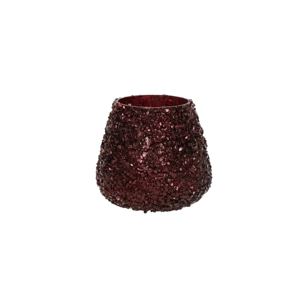 Pomax Photophores / T-lights-PEARL - photophore - verre / perles - DIA 9 x H 9 cm - bordeaux