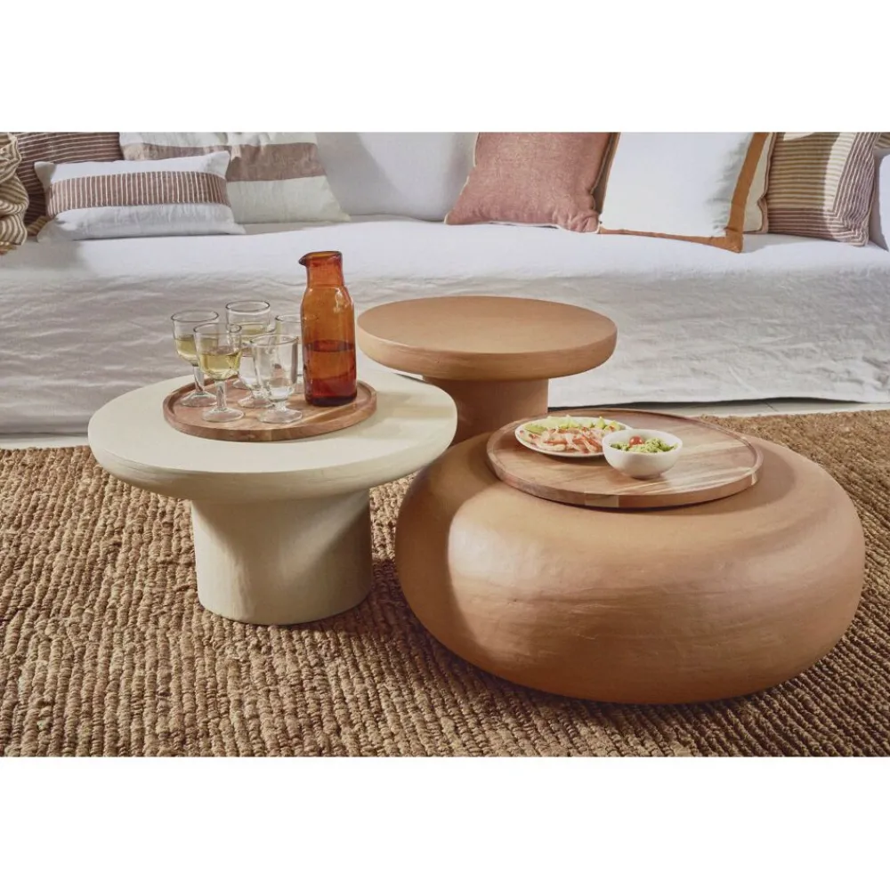 Pomax Tables Basses | Tables-PIASTRO - table basse - enduit à la chaux - DIA 50 x H 40 cm - gris/beige