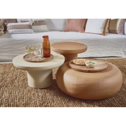 Pomax Tables Basses | Tables-PIASTRO - table basse - enduit à la chaux - DIA 60 x H 32 cm - terracotta