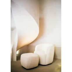 Pomax Poufs-PORTERVILLE - pouf - bouclé - L 51 x W 51 x H 41 cm - blanc
