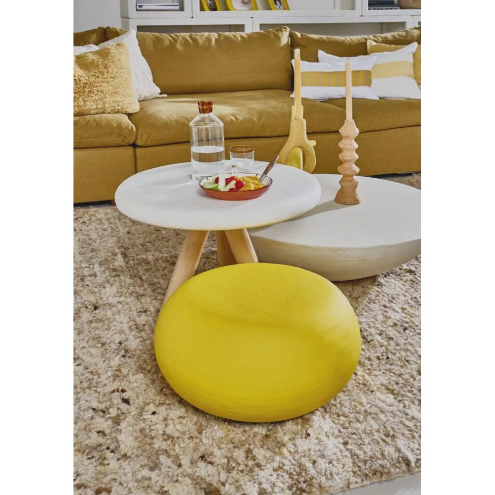 Pomax Poufs-PRETORIA - pouf/table d'appoint - enduit à la chaux - DIA 50 x H 25 cm - jaune