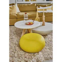 Pomax Tables Basses | Tables-PRETORIA - table basse - enduit à la chaux / bois - DIA 40 x H 45 cm - blanc cassé