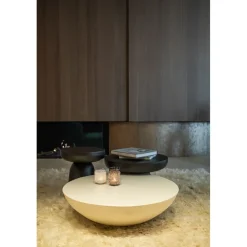 Pomax Tables Basses | Tables-PRETORIA - table basse - enduit à la chaux / métal - DIA 85 x H 25 cm - blanc cassé