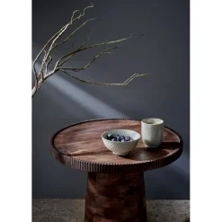 Pomax Tables Basses | Tables-RAMONA - table d'appoint - bois de mangier - DIA 46 x H 41,5 cm - noyer