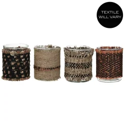 Pomax Photophores / T-lights-ÔRAY - photophore - verre / tissues recyclées - DIA 10 x H 13,5 cm - mix de bruns