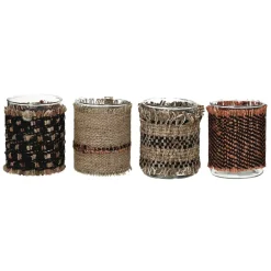 Pomax Photophores / T-lights-ÔRAY - photophore - verre / tissues recyclées - DIA 10 x H 13,5 cm - mix de bruns