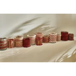 Pomax Photophores / T-lights-ÔRAY - photophore - verre / tissues recyclées - DIA 10 x H 13,5 cm - mix de rouges