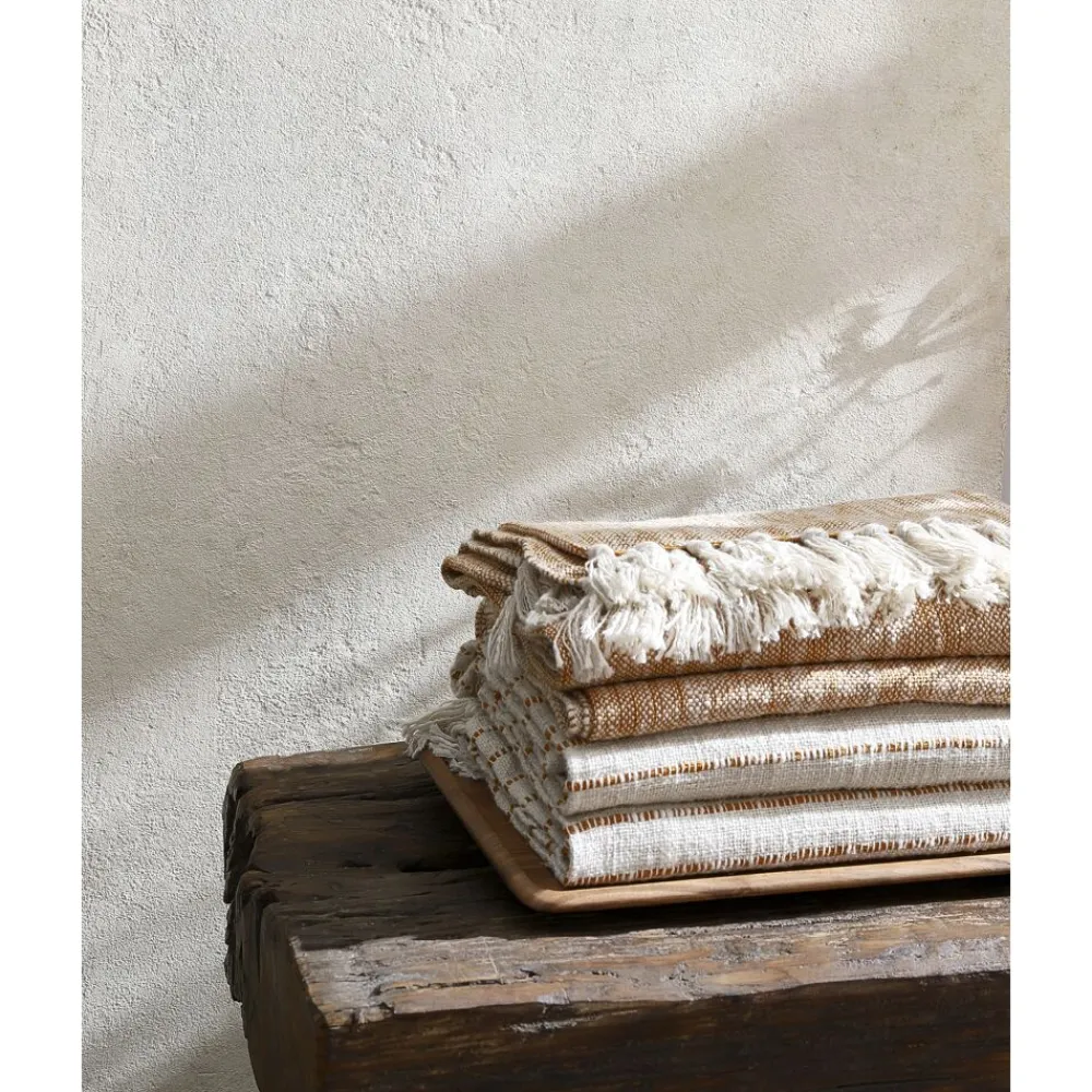 Pomax Plaids-REVERIES - plaid - coton - L 170 x W 130 cm - ocre