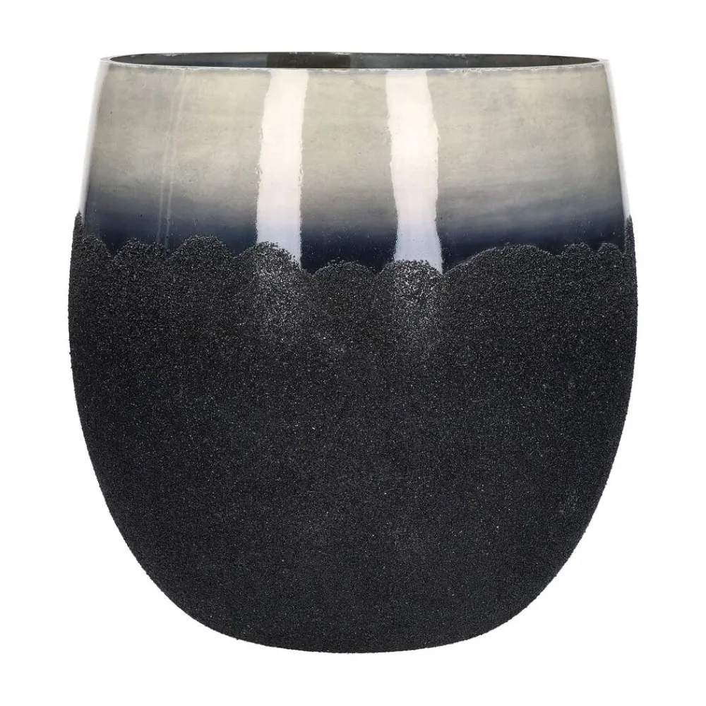 Pomax Cache-pots-ROCK - pot à fleurs - verre - DIA 30 x H 30 cm - noir/argent