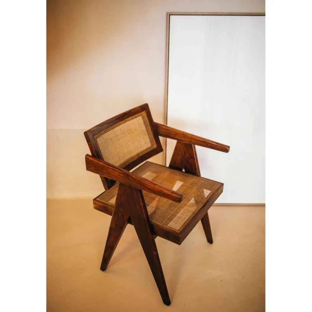 Pomax Chaises-ROSALIA - fauteuil - bois de mangier / rotin - L 53 x W 51 x H 80 cm - brun