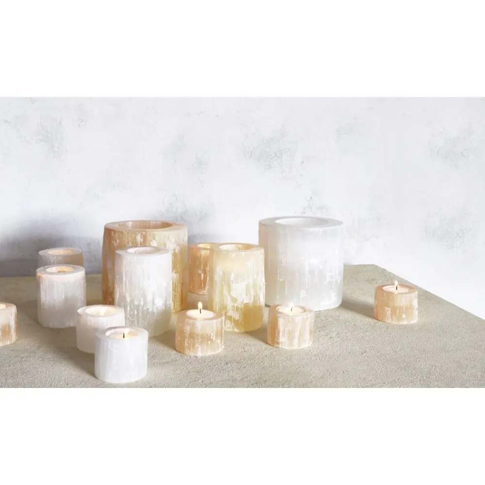 Pomax Photophores / T-lights-SELENA - photophore - selenite - DIA 8 x H 12 cm - rose
